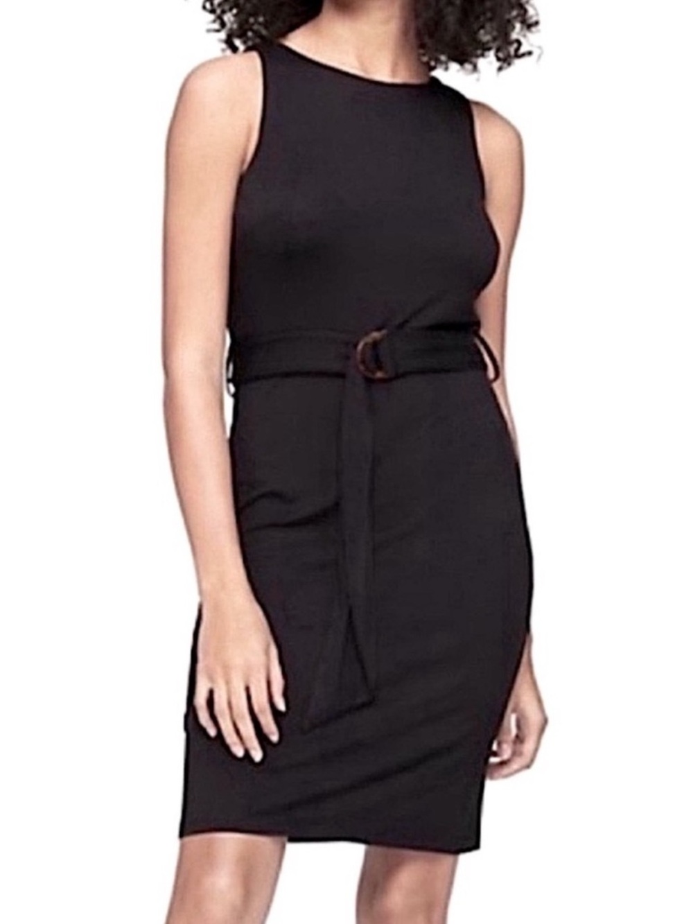 NEW Calvin Klein Sleeveless Belted Dress Stretch Jersey Knit Black Size 6